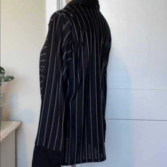 Lane Bryant Collared Zip-Up Chevron Long Sleeve Layering Blouse Black 14/16 EUC - Picture 5 of 15